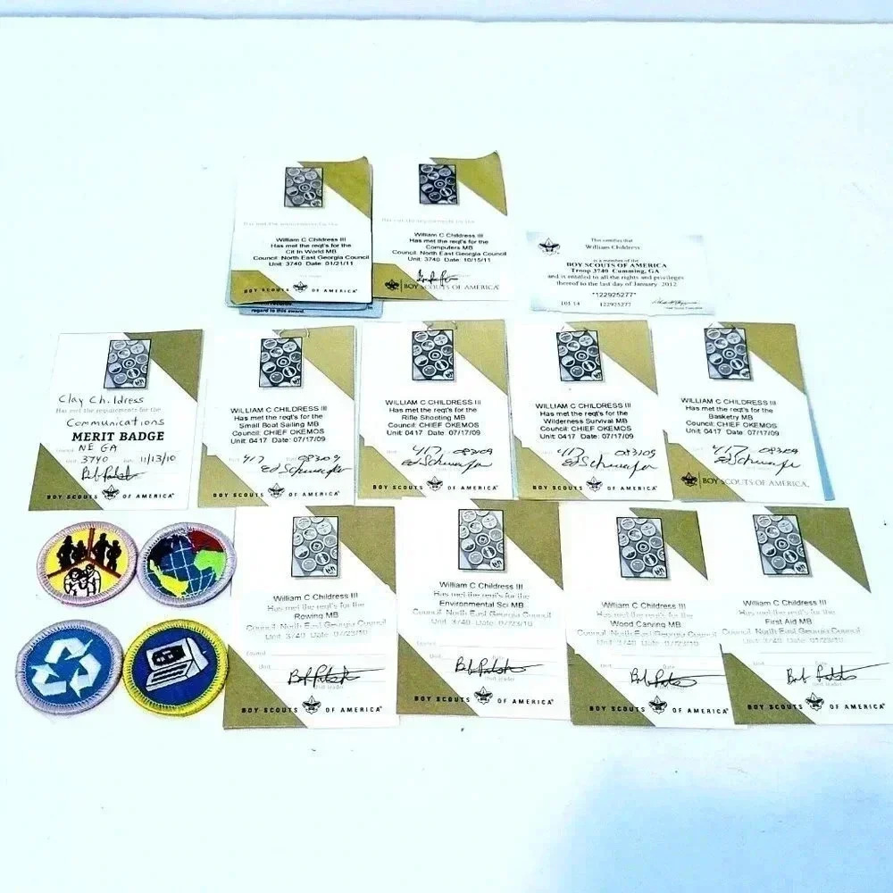 Boy Scouts Merit Badge Lot Achievement Cards Comps Env Science ER Prep Cit World